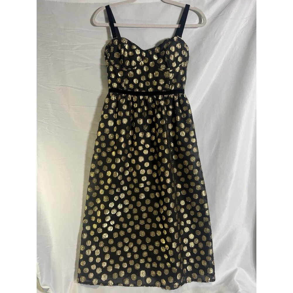 For Love & Lemons Dress Woman's S Black Gold Dots Velvet Strap Underwire Corset